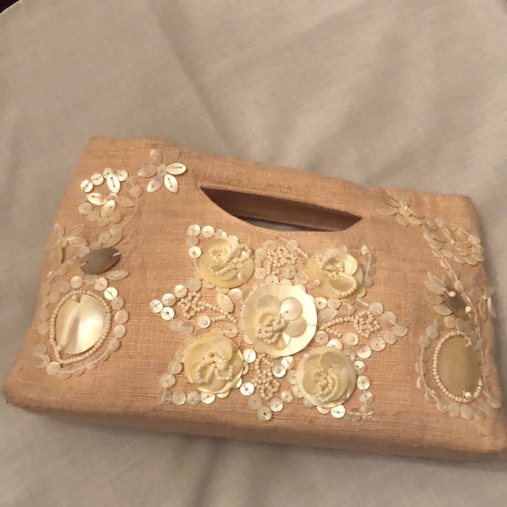 Peach Shell decorated Handbag